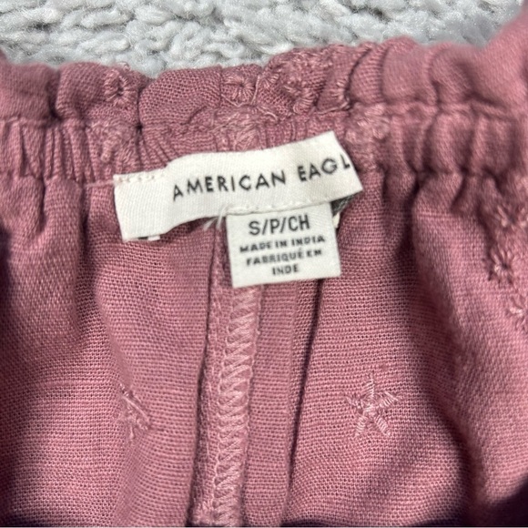 American Eagle Top Womens Small Ruffled Cropped Eyelet Cropped Cottage Chic Pink - Picture 2 of 3